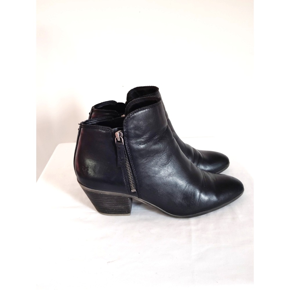 Frye Women 10M Black Leather Dual‑Zip Heeled Goth Ankle Boots Sleek Pointed Toe